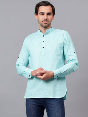 FireFish Men Solid A-line Kurta(Light Blue)