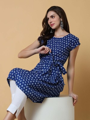 Showoff Women Printed A-line Kurta(Blue)