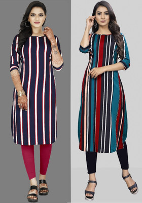 maruti fab Women Striped A-line Kurta(Purple, Green)
