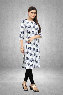 HouseOfCommon Women Printed Straight Kurta(Blue)