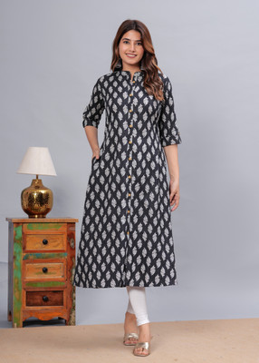 SUMITRA EXPORTS Women Printed A-line Kurta(Black)