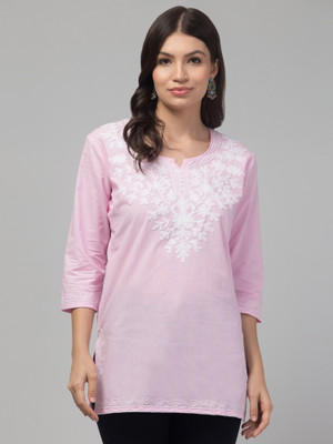 FamBee Women Self Design Straight Kurta(Pink)