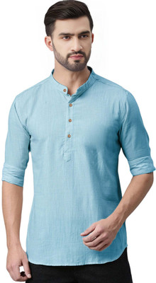 BHUVIKOO Men Solid A-line Kurta(Blue)