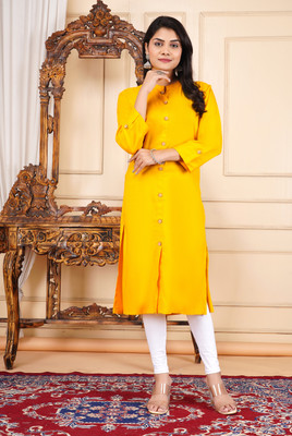 ayanshi Women Solid A-line Kurta(Yellow)