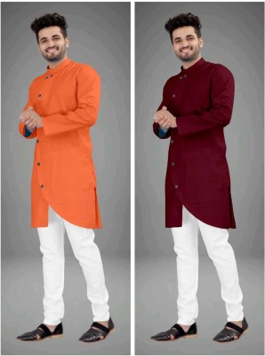 DIAMOND CLUSTER Men Solid Asymmetric Kurta(Multicolor)