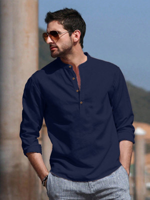 ANOUK Men Solid Straight Kurta(Blue)