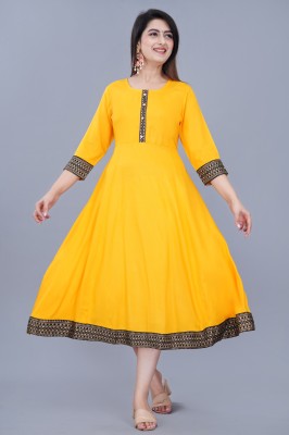 AamanGarment Women Embroidered Anarkali Kurta(Yellow)