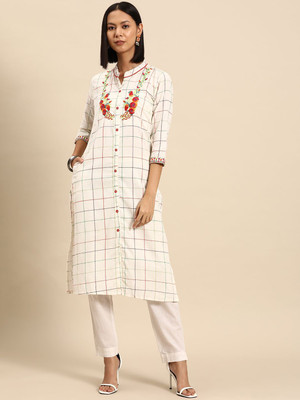all about you Women Printed Straight Kurta(White)