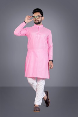 Mitanshu trendz Men Solid Straight Kurta(Pink)