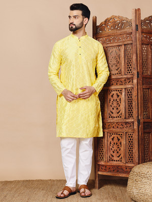 CHIRASVI Men Embellished Straight Kurta(Yellow)