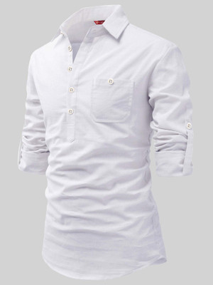 FireFish Men Solid A-line Kurta(White)