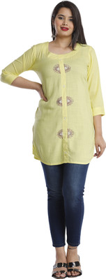 HouseOfCommon Women Embroidered Straight Kurta(Yellow)
