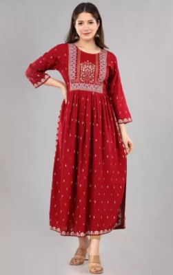 LYCHNIS Women Printed Ethnic Dress Kurta(Maroon)