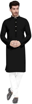 Metro Traders Men Solid Straight Kurta(Black)