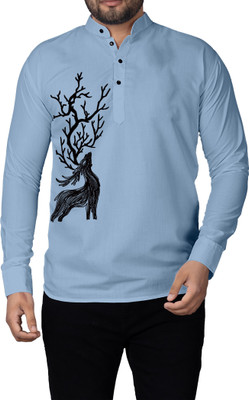 LIMRO Men Animal Print Straight Kurta(Grey)