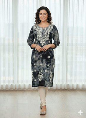 Shibra creation Women Embroidered, Dyed/Ombre Straight Kurta(Black)
