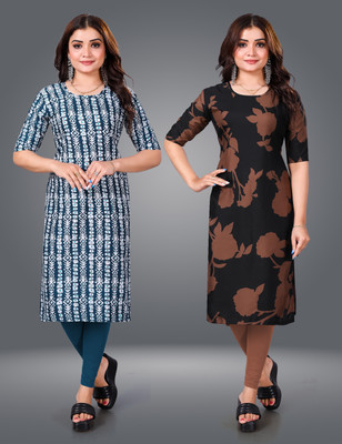 MOBHISA Women Printed Straight Kurta(Beige)