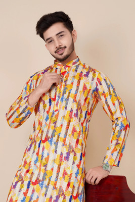 ALMORA Men Embroidered A-line Kurta(Multicolor)
