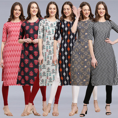 1 Stop Fashion Women Printed Straight Kurta(Multicolor)