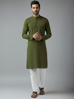 Vida Loca Men Solid Straight Kurta(Green)
