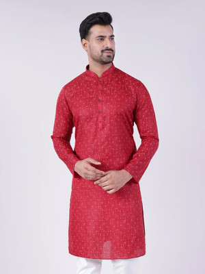 Aurik Men Printed Straight Kurta(Red)