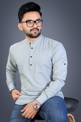Kunj Creation Men Solid Straight Kurta(Grey)