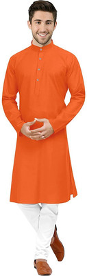 PTV Fashion Men Solid A-line Kurta(Orange)