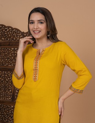 chhaya fashion Women Solid Straight Kurta(Yellow)