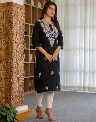 Anmi Embroidered, Embellished Women Straight Kurta(Black)