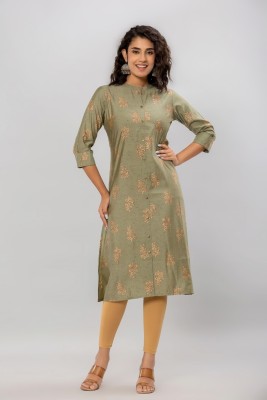 FLAMBOYANT Women Printed A-line Kurta(Green)