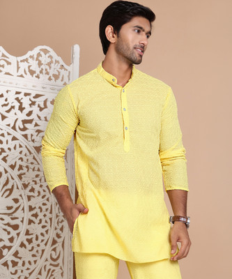 ANOUK Men Embroidered Straight Kurta(Yellow)