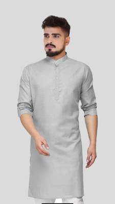 VINAARI Men Solid A-line Kurta(Grey)