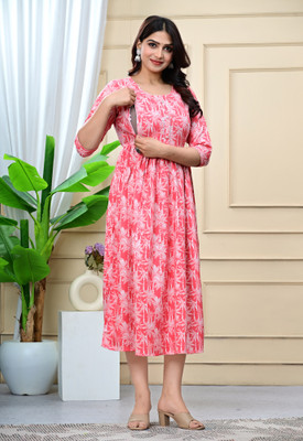 SONAVA CLUB Women Printed Anarkali Kurta(Red)