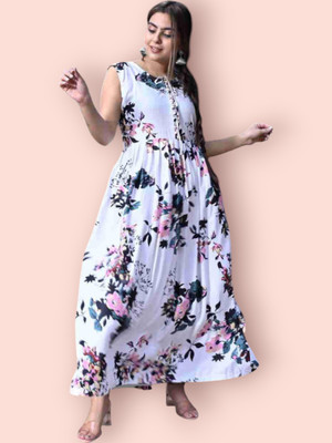 flexflow Women Printed Straight Kurta(White)