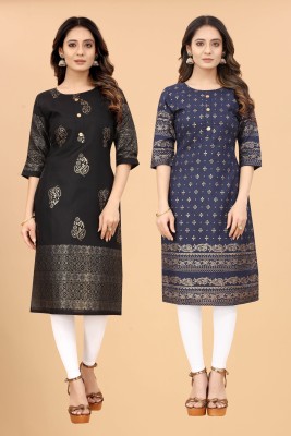 KETAKI FASHION Women Printed Straight Kurta(Black, Dark Blue)