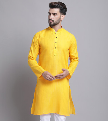 AEW DESIGNS Men Self Design Straight Kurta(Yellow)