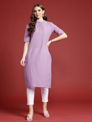 ANOUK Women Solid Straight Kurta(Purple)