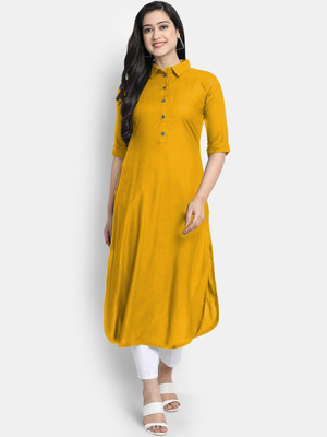 looknchoice Women Solid A-line Kurta(Yellow)