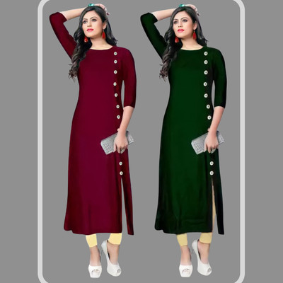 TL Creation Women Solid Straight Kurta(Maroon, Dark Green)