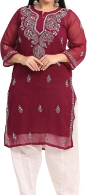 Handworkchikan Women Self Design A-line Kurta(Maroon)