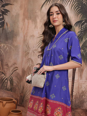 Sangria Women Printed A-line Kurta(Purple)