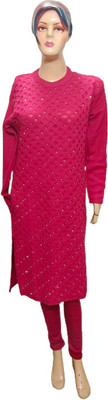 FTE Women Solid, Self Design Straight Kurta(Pink)