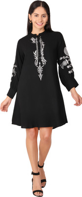 A R CREATION Women Embroidered A-line Kurta(Black)