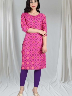 Lihimsu Women Bandhani Straight Kurta(Pink)