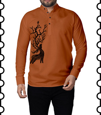 Kavyangle Creation Men Solid Straight Kurta(Brown)