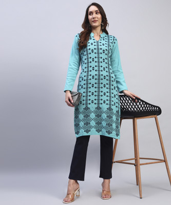 HEMLOCK Women Printed Straight Kurta(Light Blue)