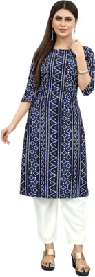 MARIDI FASHION Women Printed Straight Kurta(Dark Blue)