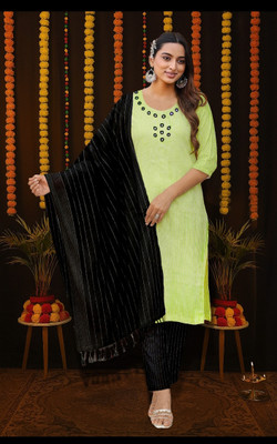 Momi Enterprises Women Striped A-line Kurta(Green)