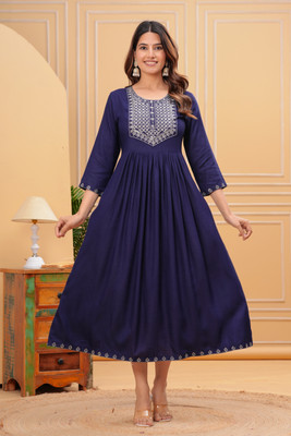 Moda Rapido Women Solid Anarkali Kurta(Blue)