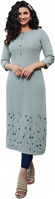 Hari Om Women Embroidered A-line Kurta(Grey)